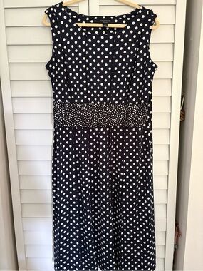 Perceptions Navy and White Polka Dot Midi Dress